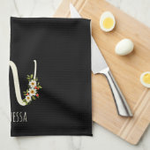 Zwarte keukenhanddoek met monogram Huis verwarming (Quarter Fold)