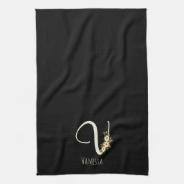 Zwarte keukenhanddoek met monogram Huis verwarming