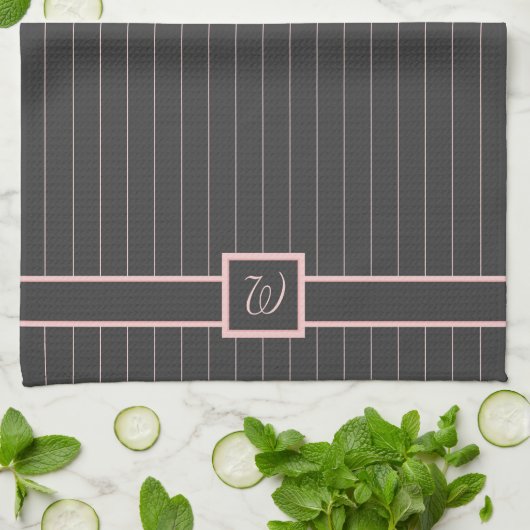 Zwarte Keukenhanddoek met Roze Strepen (Gevouwen)