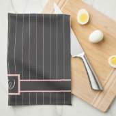 Zwarte Keukenhanddoek met Roze Strepen (Quarter Fold)