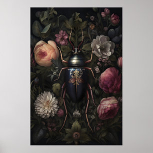 Zwarte Kever In Donkere Bloementuin, Sombere Bug Poster