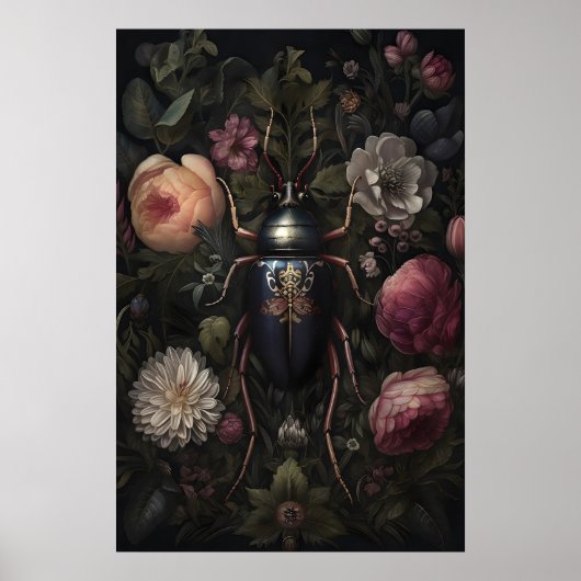Zwarte Kever In Donkere Bloementuin, Sombere Bug Poster (Voorkant)