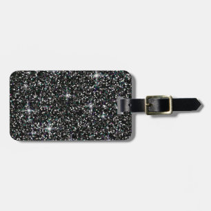 Zwarte kiezelglitter bagagelabel