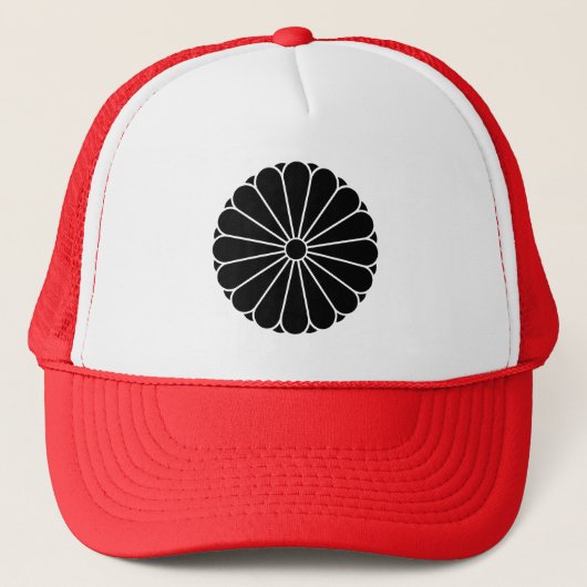 zwarte Kiku Chrysanthemum Mon Vector Art Trucker Pet (Voorkant)