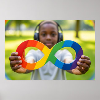 Zwarte Kind Jongen met regenboog oneindig symbool Poster