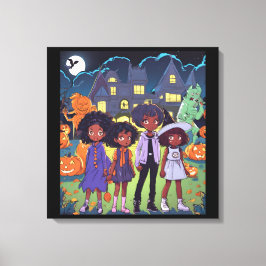 Zwarte Kinderen struikelen over een spookstad Hall Canvas Afdruk