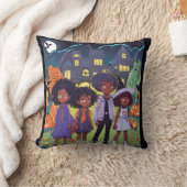 Zwarte Kinderen struikelen over een spookstad Hall Kussen (Deken)