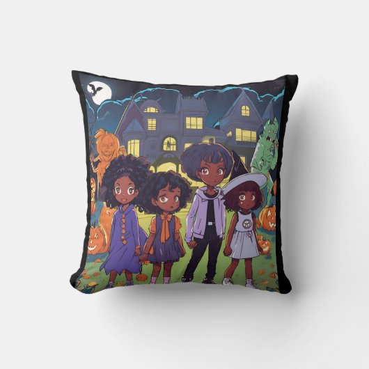 Zwarte Kinderen struikelen over een spookstad Hall Kussen (Voorkant)
