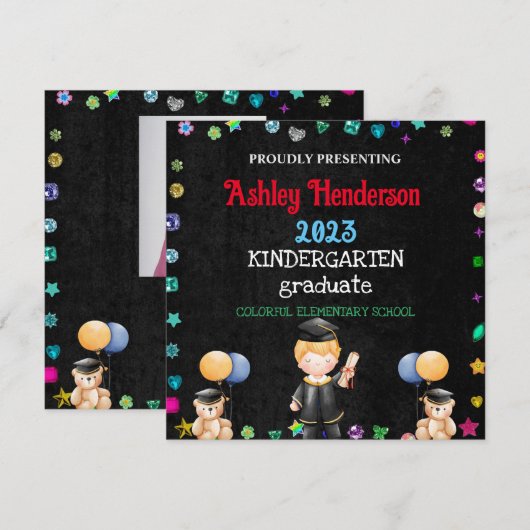 Zwarte Kindergarten Afstuderen Kaart (Voorkant / Achterkant)