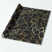 Zwarte Kintsugi Goud Ader Inpakpapier (Uitgerold)