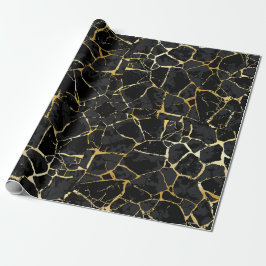 Zwarte Kintsugi Goud Ader Inpakpapier