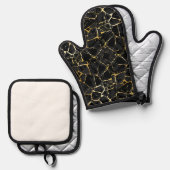 Zwarte Kintsugi Goud Ader Ovenwant & Pannenlap Set (Voorkant / Achterkant)