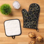 Zwarte Kintsugi Goud Ader Ovenwant & Pannenlap Set (Top down)