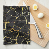 Zwarte Kintsugi Goudader  Theedoek (Quarter Fold)