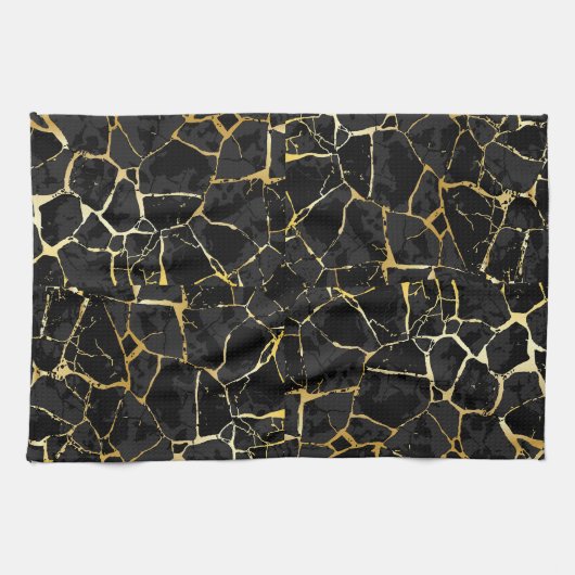 Zwarte Kintsugi Goudader  Theedoek (Horizontaal)