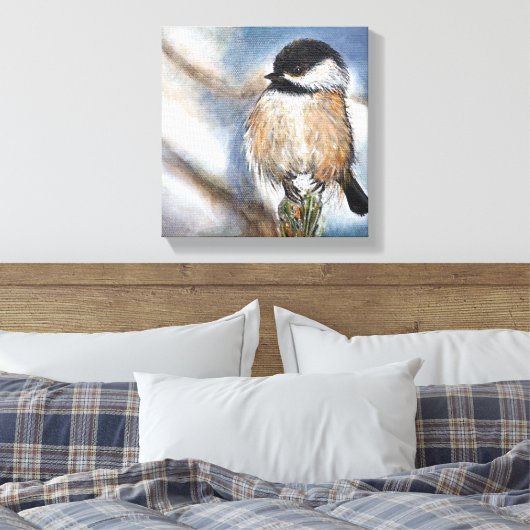 Zwarte kippeetvogel in de winter canvas afdruk (Insitu (Slaapkamer))