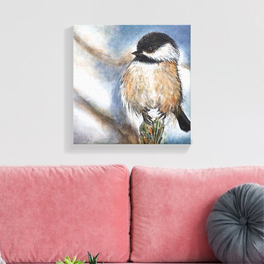 Zwarte kippeetvogel in de winter canvas afdruk (Insitu (Woonkamer))
