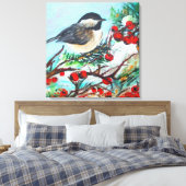Zwarte kippeetvogel met bessen canvas afdruk (Insitu (Slaapkamer))