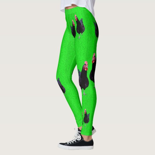 zwarte kippen op kalkgroen, leggings (Links)