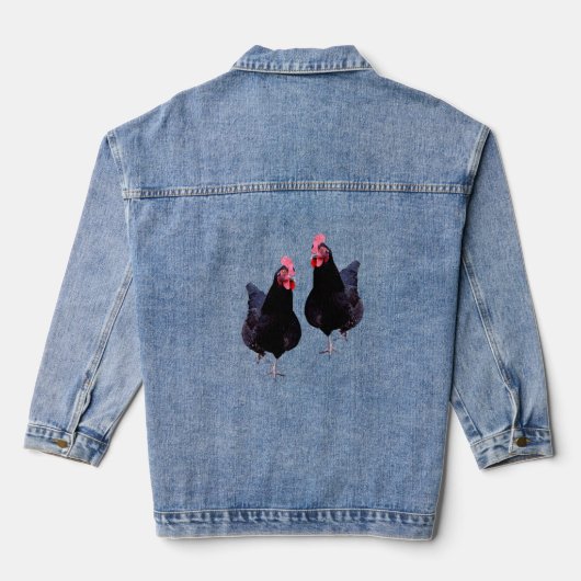 Zwarte kippen struikelen hun spullen, denim jas jacket (Achterkant)