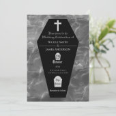 Zwarte kist grafsteen gotische Halloween bruiloft Kaart (Staand voorkant)