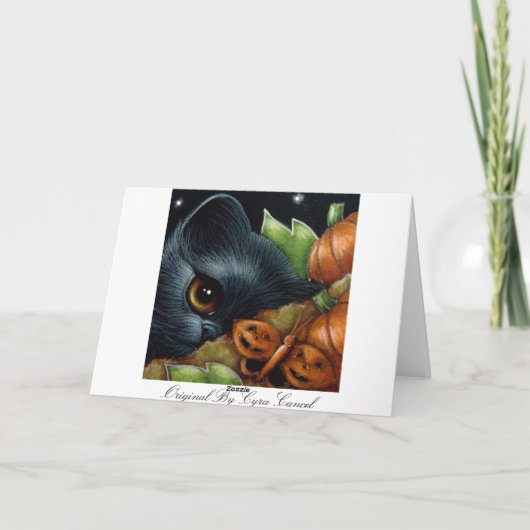 ZWARTE KITTEN CAT POMPOEN VLINDER HALLOWEEN KAART (Achterkant)
