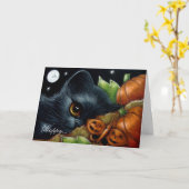 ZWARTE KITTEN CAT POMPOEN VLINDER HALLOWEEN KAART (Gele Bloem)