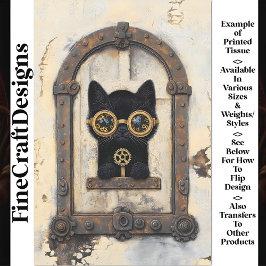 Zwarte Kitten die door Gat gluurt AP1 decoupage Tissuepapier