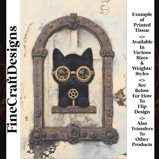 Zwarte Kitten die door Gat gluurt AP1 decoupage Tissuepapier