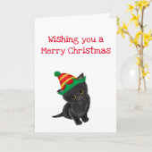 Zwarte kitten die je een vrolijke kerstkaart wense kaart (Gele Bloem)