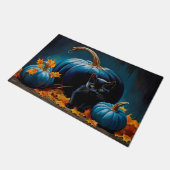 Zwarte Kitten en Blauwe Maan Pompoenen Herfstblade Deurmat (Schuin)