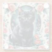  zwarte kitten en pioen glazen onderzetter (Achterkant)