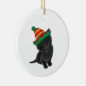 Zwarte kitten gepersonaliseerde kerstboomversierin keramisch ornament (Rechts)