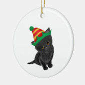 Zwarte kitten gepersonaliseerde kerstboomversierin keramisch ornament (Links)