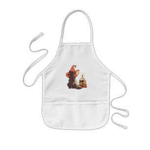 Zwarte Kitten Heks Halloween Ontwerp Kinder Schort