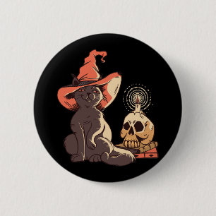 Zwarte Kitten Heks Halloween Ontwerp Ronde Button 5,7 Cm