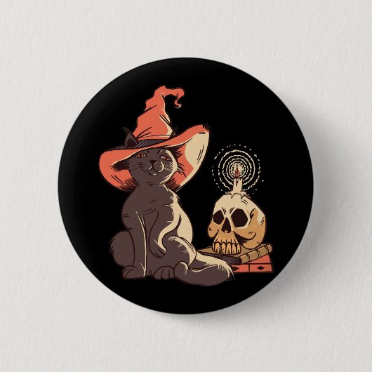 Zwarte Kitten Heks Halloween Ontwerp Ronde Button 5,7 Cm (Voorkant)
