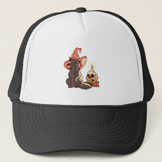 Zwarte Kitten Heks Halloween Ontwerp Trucker Pet (Voorkant)