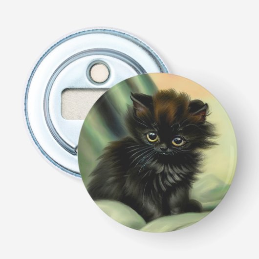  zwarte Kitten-illustratie Button Flesopener (Voorkant)