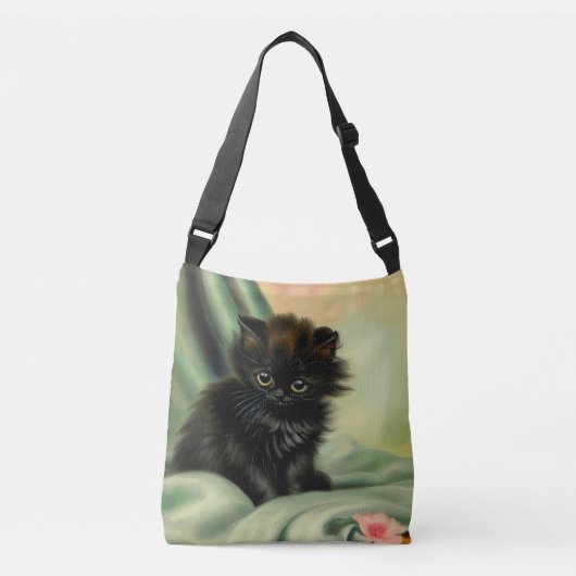 zwarte Kitten-illustratie Crossbody Tas (Voorkant)