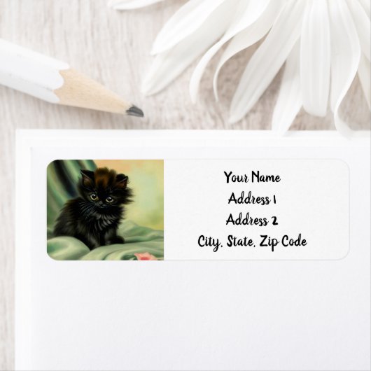  zwarte Kitten-illustratie Etiket (Insitu)