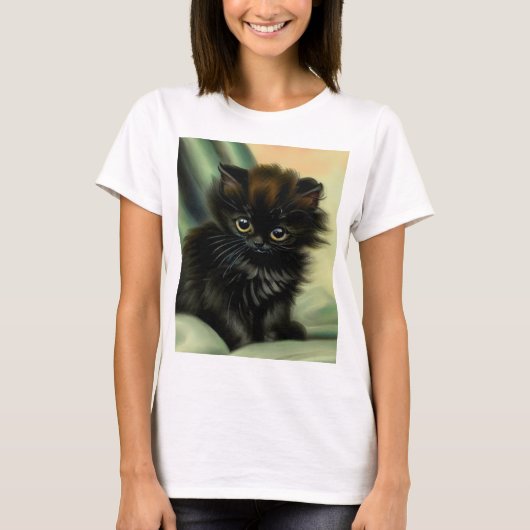  zwarte Kitten-illustratie T-shirt (Voorkant)