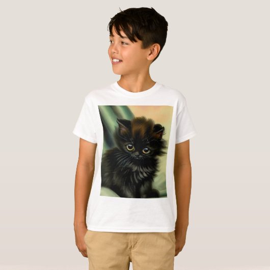  zwarte Kitten-illustratie T-shirt (Voorkant volledig)