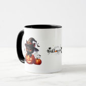 Zwarte kitten in een Halloween pompoen Mok (Voorkant links)