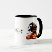 Zwarte kitten in een Halloween pompoen Mok (Voorkant rechts)