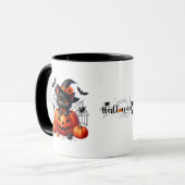 Zwarte kitten in een Halloween pompoen Mok (Voorkant links)