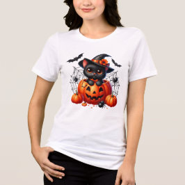 Zwarte kitten in een Halloween pompoen Tri-Blend Shirt