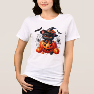 Zwarte kitten in een Halloween pompoen Tri-Blend Shirt