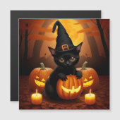 Zwarte kitten in heksenhoed te midden van Hallowee (Voorkant / Achterkant)