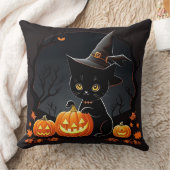 Zwarte kitten in heksenhoed te midden van Hallowee Kussen (Deken)